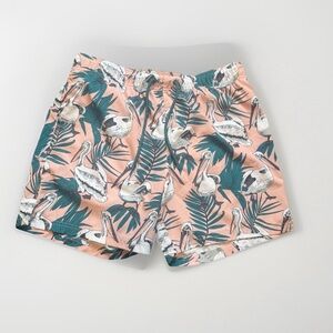 George Men’s Lg Swim Trunks pink w/ Grey pelicans Green Palm Pockets/Lined